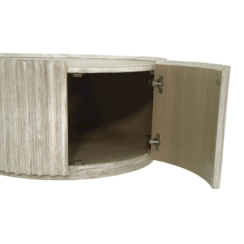 Table basse ronde en acacia massif côtier avec porte de rangement