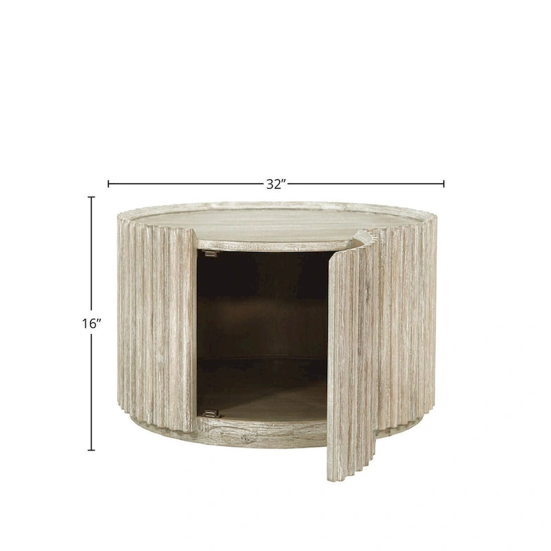 Table basse ronde en acacia massif côtier avec porte de rangement