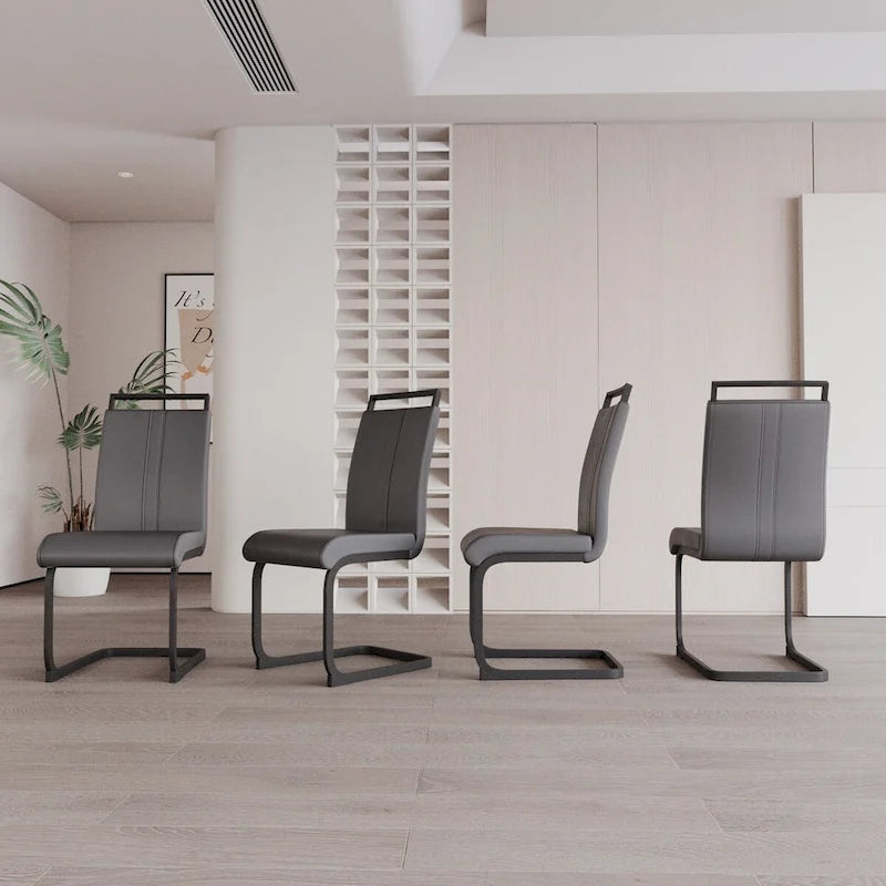 Chaises de salle à manger modernes, chaise d'appoint rembourrée à dossier haut en similicuir PU avec tube en C, pieds en métal