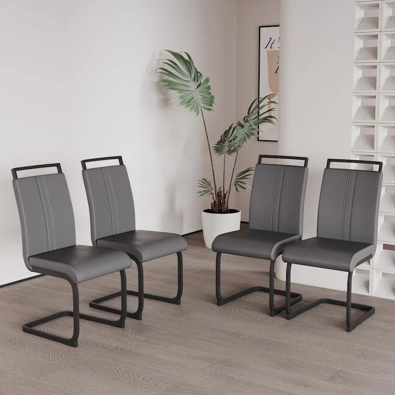 Chaises de salle à manger modernes, chaise d'appoint rembourrée à dossier haut en similicuir PU avec tube en C, pieds en métal