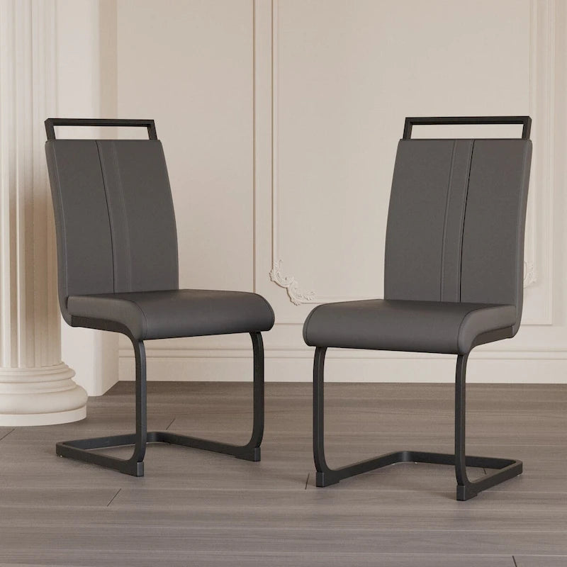 Chaises de salle à manger modernes, chaise d'appoint rembourrée à dossier haut en similicuir PU avec tube en C, pieds en métal