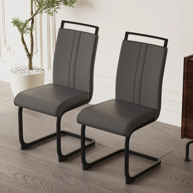 Chaises de salle à manger modernes, chaise d'appoint rembourrée à dossier haut en similicuir PU avec tube en C, pieds en métal