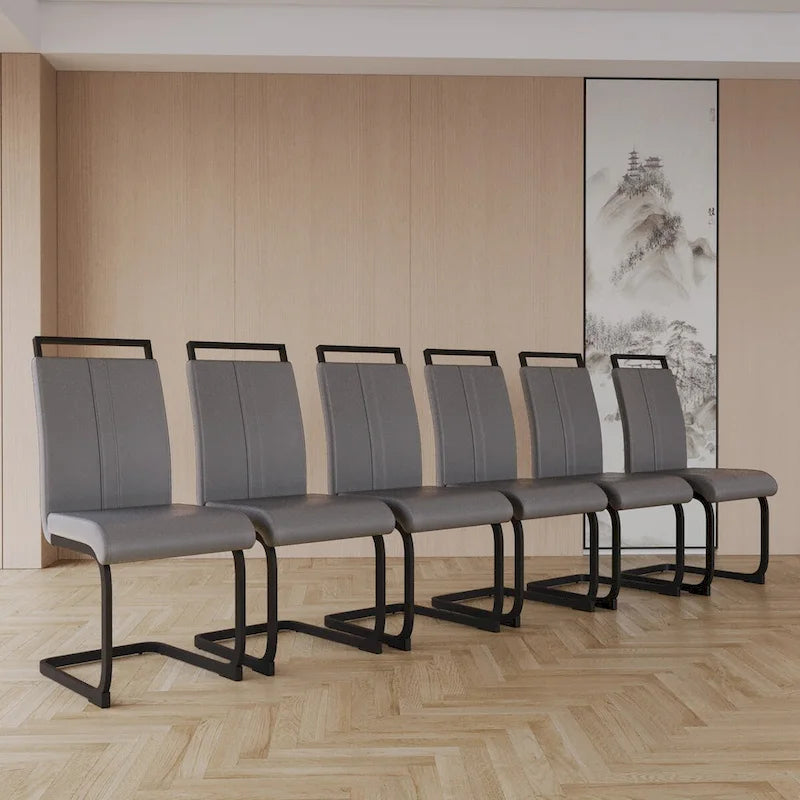 Chaises de salle à manger modernes, chaise d'appoint rembourrée à dossier haut en similicuir PU avec tube en C, pieds en métal