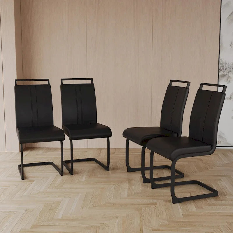 Chaises de salle à manger modernes, chaise d'appoint rembourrée à dossier haut en similicuir PU avec tube en C, pieds en métal