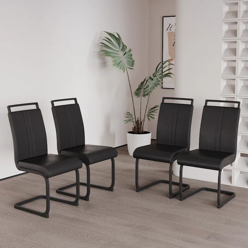 Chaises de salle à manger modernes, chaise d'appoint rembourrée à dossier haut en similicuir PU avec tube en C, pieds en métal