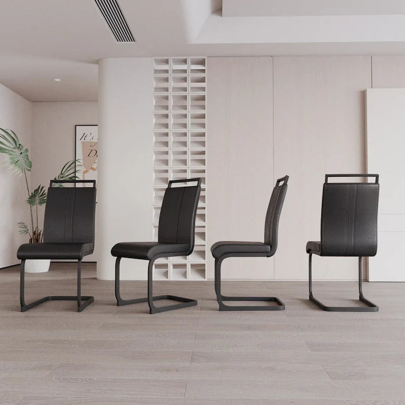 Chaises de salle à manger modernes, chaise d'appoint rembourrée à dossier haut en similicuir PU avec tube en C, pieds en métal