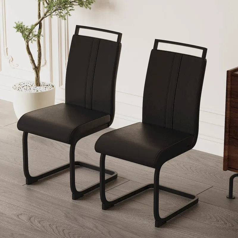 Chaises de salle à manger modernes, chaise d'appoint rembourrée à dossier haut en similicuir PU avec tube en C, pieds en métal