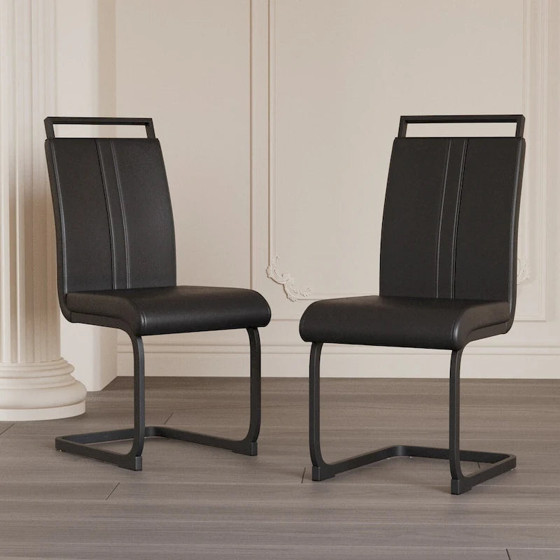 Chaises de salle à manger modernes, chaise d'appoint rembourrée à dossier haut en similicuir PU avec tube en C, pieds en métal