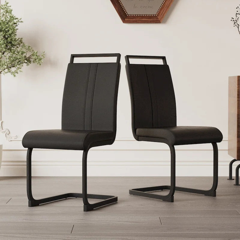Chaises de salle à manger modernes, chaise d'appoint rembourrée à dossier haut en similicuir PU avec tube en C, pieds en métal