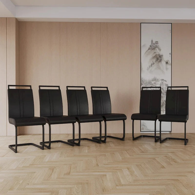 Chaises de salle à manger modernes, chaise d'appoint rembourrée à dossier haut en similicuir PU avec tube en C, pieds en métal