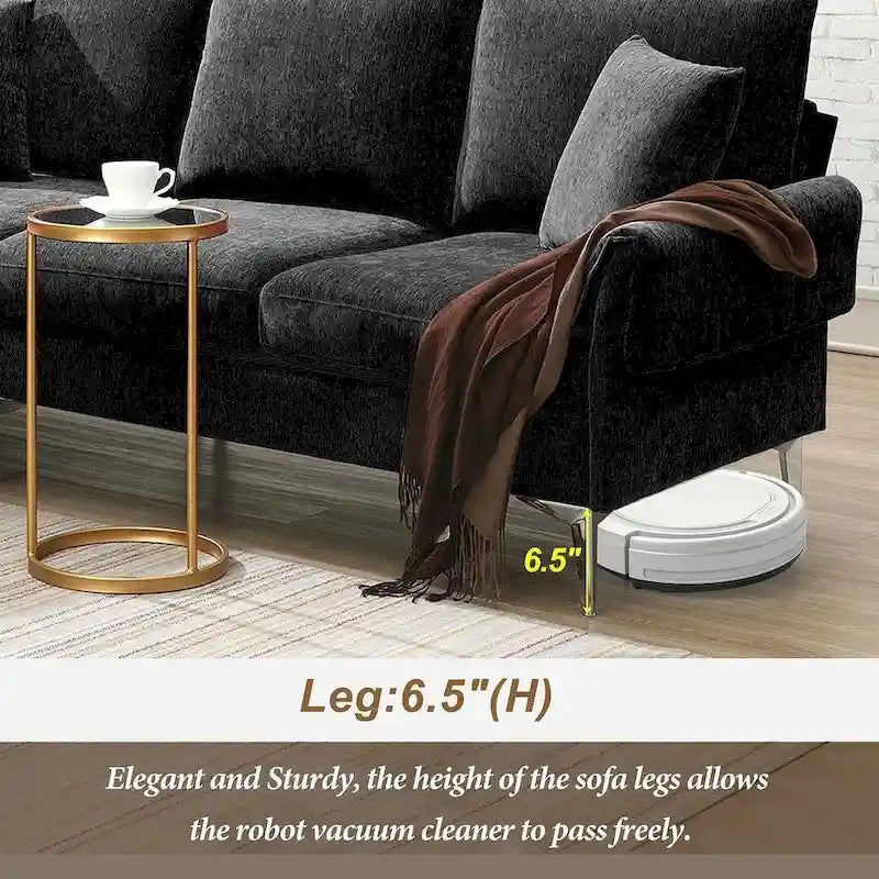 Canapé sectionnel convertible en L, canapé en chenille avec méridienne réversible pour salon, appartement