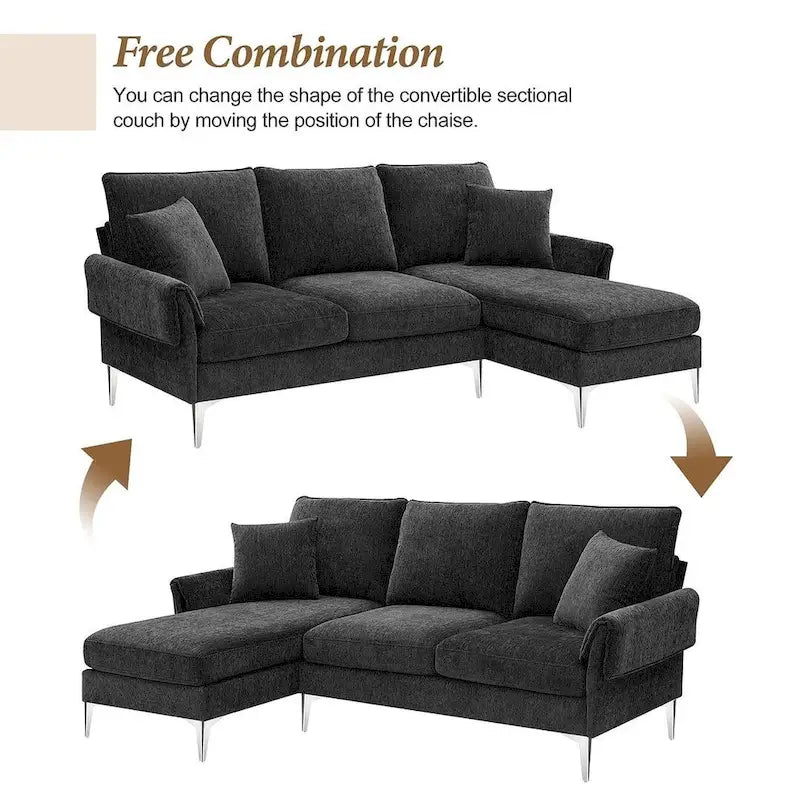 Canapé sectionnel convertible en L, canapé en chenille avec méridienne réversible pour salon, appartement
