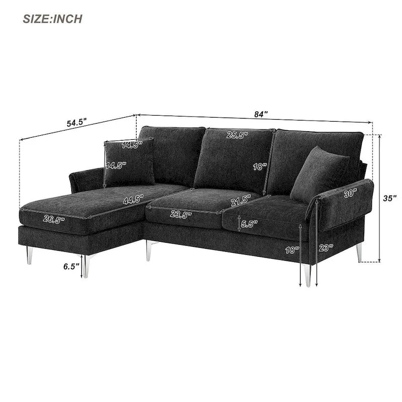 Canapé sectionnel convertible en L, canapé en chenille avec méridienne réversible pour salon, appartement
