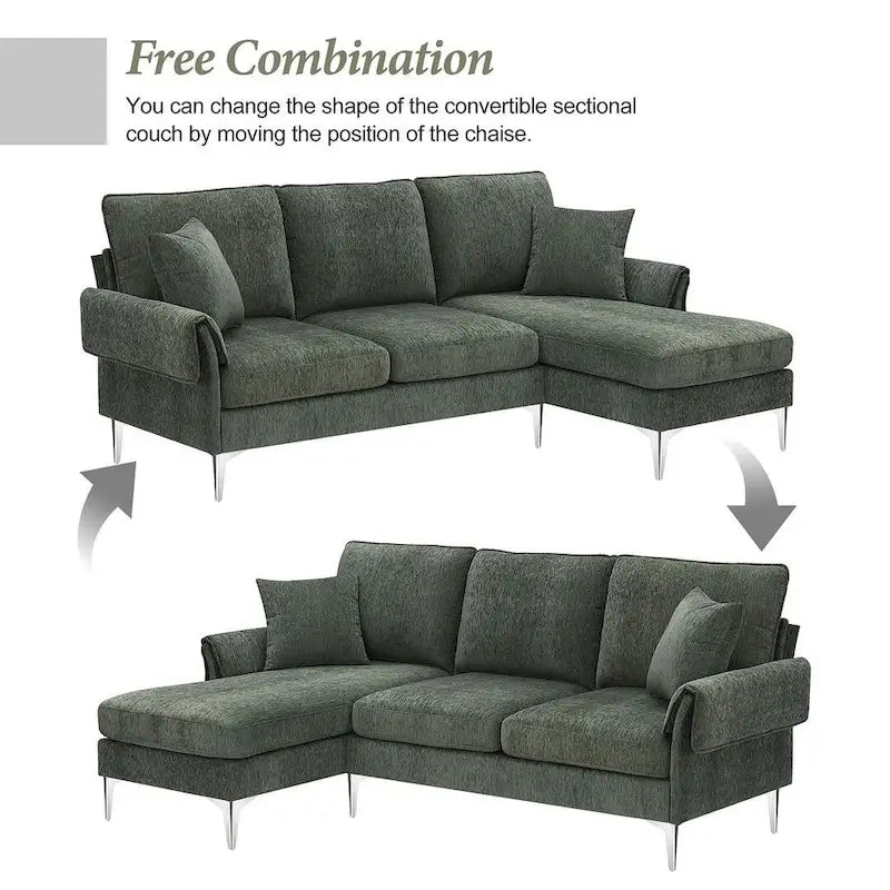 Canapé sectionnel convertible en L, canapé en chenille avec méridienne réversible pour salon, appartement