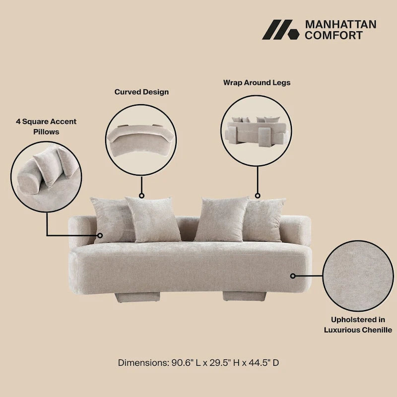 Canapé multi-places moderne en chenille, 2 pièces
