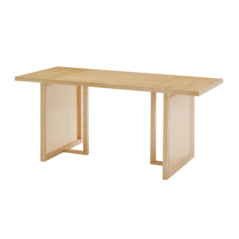 Table à manger bohème pour 6 personnes avec pieds en bois massif, touche en rotin